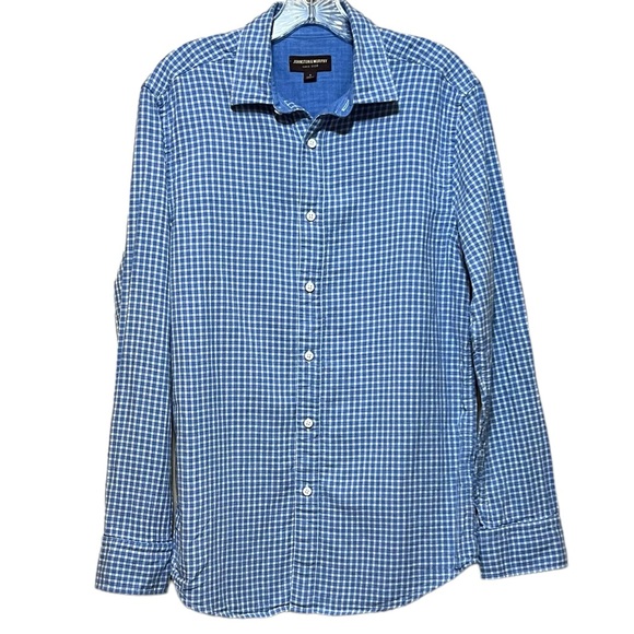 Johnston & Murphy Double Layered Cotton Button Down Shirt Blue Yarn Dyed Plaid S - Picture 3 of 10